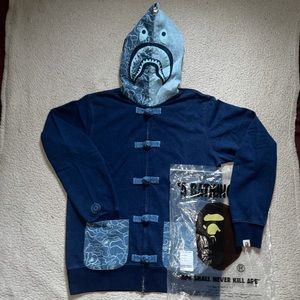NWT Bape Indigo Shark Button Hoodie Size XL
